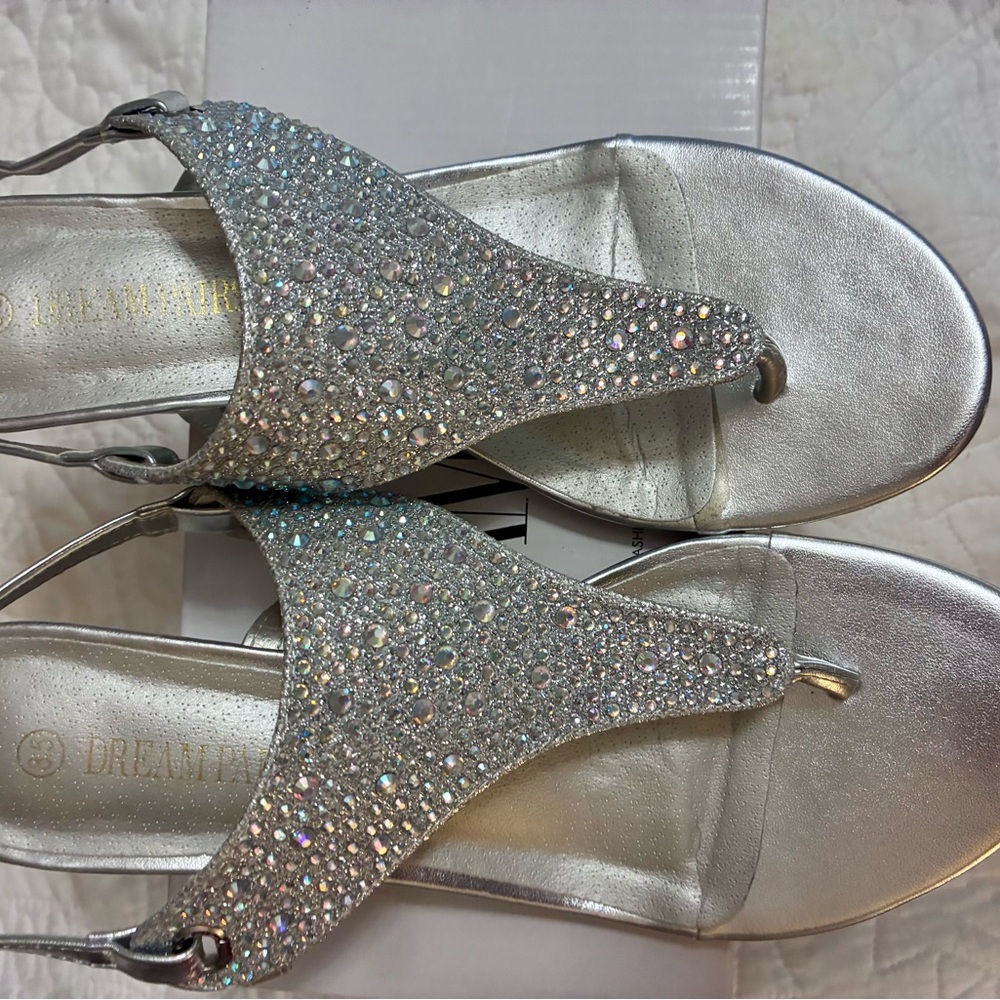 Dream Pairs Women's Glittering Silver Sandals
